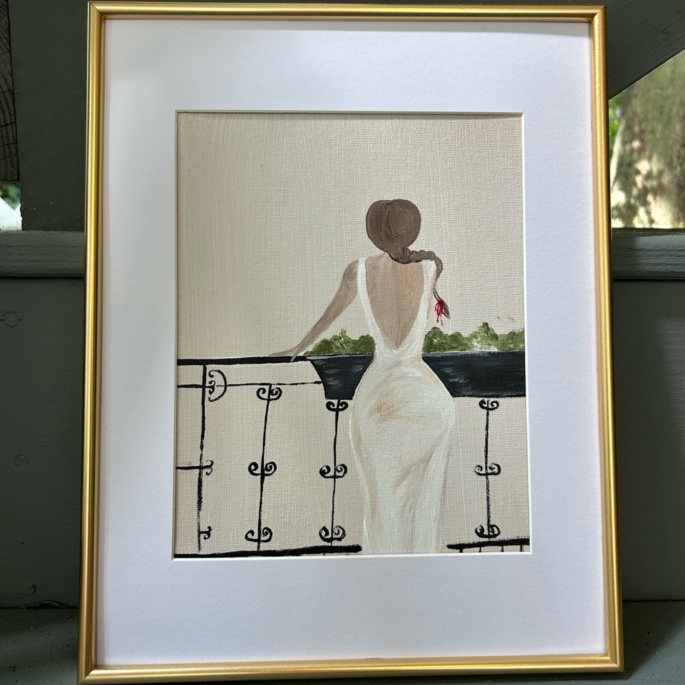Elegant Woman in White Dress Framed Art